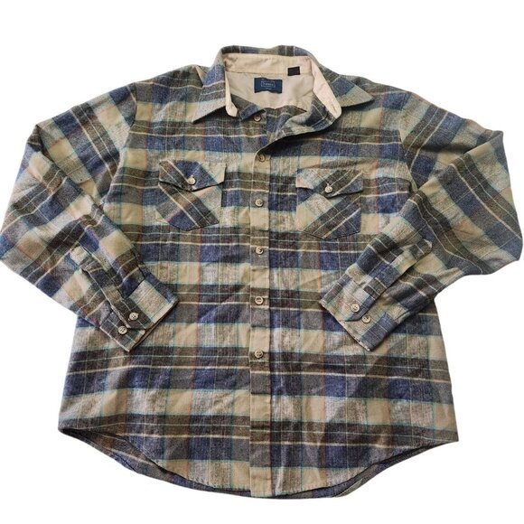 Sears Other - Vintage Sears Flannel Shirt Men Extra Large XL 17 Blue Plaid Long Sleeve Grunge
